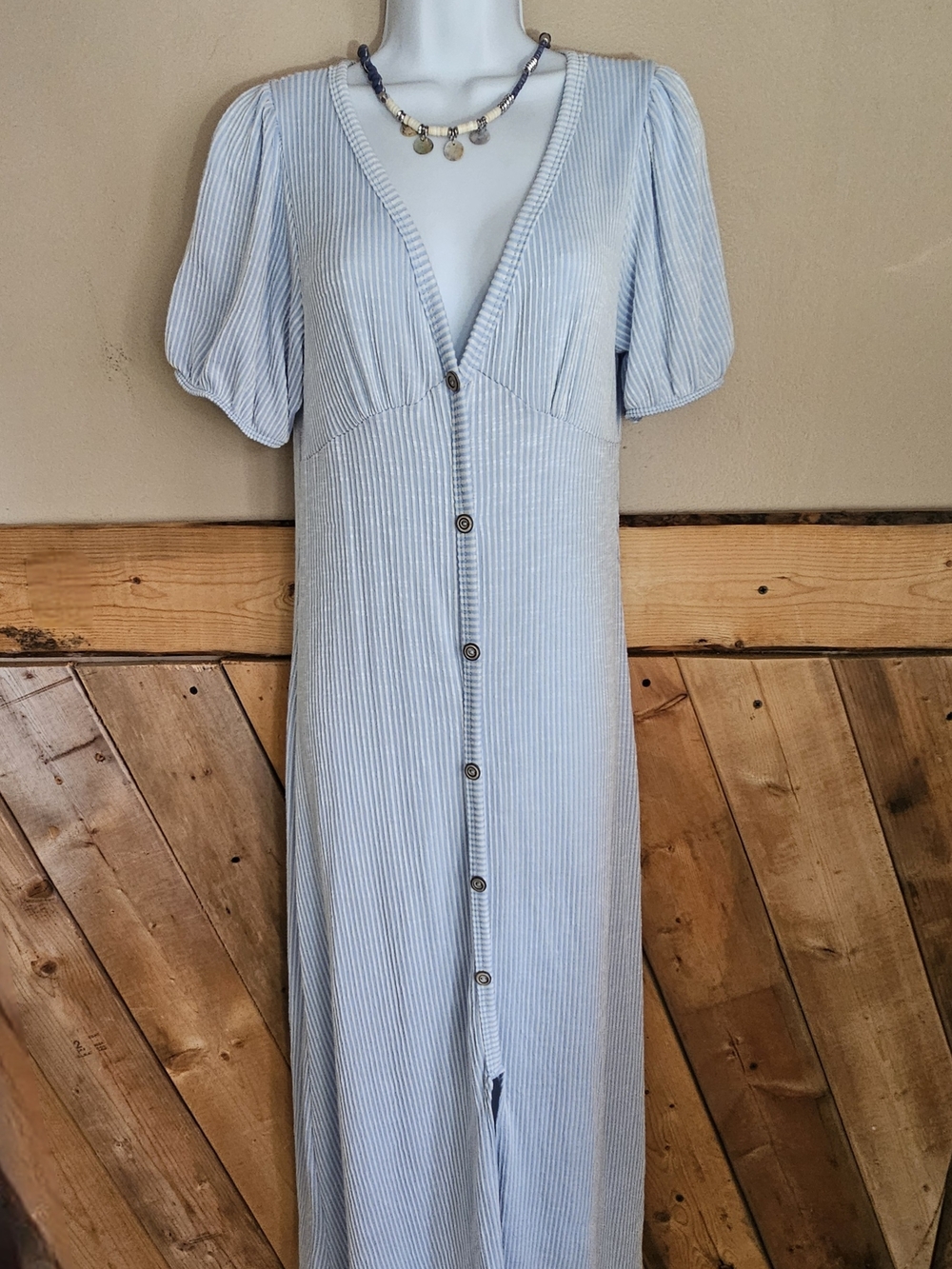 Caution To The Wind Light Blue Button-Front midi Dress - Picture 2 of 9